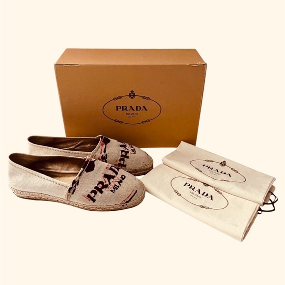 Prada Canvas Espadrilles in Beige and Black Canvas - Picture 10 of 12